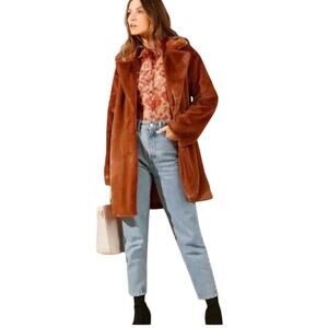 SAM EDELMAN Faux Fur Coat in Cognac, Size Large, New without tag